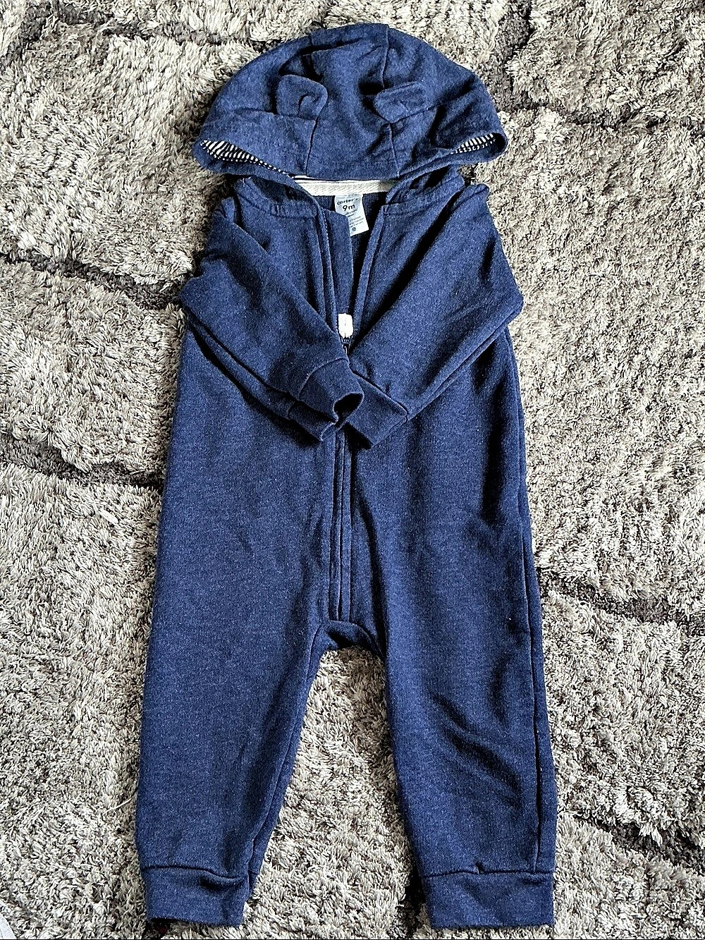 carter's Blue Bear Ear Hooded Zip-Up Jumpsuit Blue Baby 9M